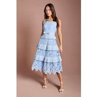 Coast Women's Lace Tiered Detail Strappy Midi Dress in Cornflower Blue | Size: 16