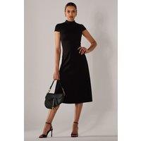 Jolie Moi Women's Ponte Cap Sleeve Midi Dress in Black | Size: 18