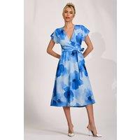 Jolie Moi Women's Kimono Sleeve Print Scuba Midi Dress in Mid Blue | Size: 16
