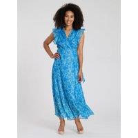South Beach Women's Printed Frill Shoulder Wrap Midi Dress | Size: 16