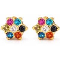 Raina Jewels Women's 22ct Gold Cubic Zirconia Multicolor Floral Stud Earrings 4mm