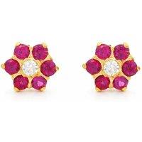 Raina Jewels Women's 22ct Gold Red Floral Mini Stud Earrings 4mm