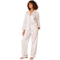 CHRISTY Women's 'Heart' Embroidered Cotton Pyjama Set in White | Size: XL