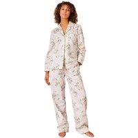 CHRISTY Women's 'Peashoots' Floral Cotton Sateen Pyjama Set in White | Size: XL