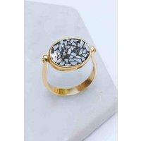 Otis Jaxon London Women's Gold Plated Silver Crushed Diamond Rotating Ring | Size: Large