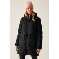 Regatta Women's Gwynn Longline Hooded Breathable Waterproof Insulated Jacket in Jet Black | Size: 18