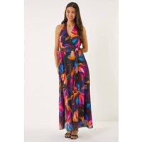 Roman Women's Floral Print Halter Neck Maxi Dress in Black | Size: 10