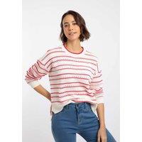 Weird Fish Women's Liah Pointelle Striped Crew Neck Jumper in Cream | Size: 16