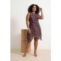 WOVCOR Women's Floral Print Sleeveless Asymmetric Mini Dress | Size: 3XL
