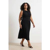 WOVCOR Women's High Neck Gathered Waist Midi Dress in Black | Size: 2XL