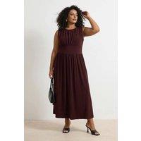 WOVCOR Women's High Neck Gathered Waist Midi Dress in Brown | Size: XL