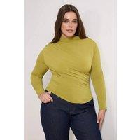 WOVCOR Women's High Neck Draped Long Sleeve Top in Olive | Size: 2XL