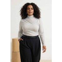 WOVCOR Women's High Neck Draped Long Sleeve Top in Stone | Size: 2XL