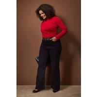 WOVCOR Women's High Neck Draped Long Sleeve Top in Red | Size: 3XL