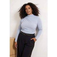 WOVCOR Women's High Neck Draped Long Sleeve Top in Pale Blue | Size: 2XL