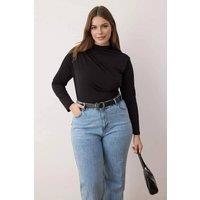 WOVCOR Women's High Neck Draped Long Sleeve Top in Black | Size: XL