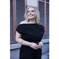 WOVCOR Women's Off the Shoulder Draped Detail Short Sleeve Top in Black | Size: 3XL