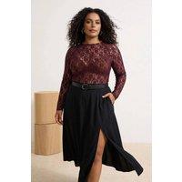 WOVCOR Women's Sheer Lace Long Sleeve Fitted Top in Plum | Size: 2XL