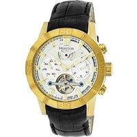 Heritor Automatic Men's Hannibal Semi-Skeleton Leather-Band Watch in Gold