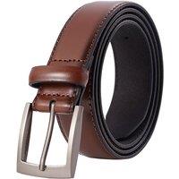 MODISHION Men's Classic Split Leather Belt with Pin Buckle in Brown | Size: 38