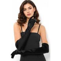 MODISHION Women's Elegant Long Elbow Length Satin Gloves in Black