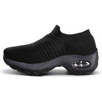 MODISHION Women's Breathable Lightweight Slip-on Sneakers in Black | Size: 7