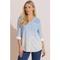 Klass. Women's Eyelet Detail Ombre Dip Dye Blouse in Pale Blue | Size: 18