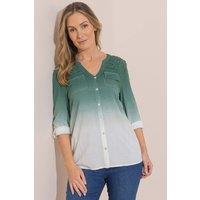 Klass. Women's Eyelet Detail Ombre Dip Dye Blouse in Dark Green | Size: 16