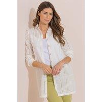 Klass. Women's Embroidered Palm Tree Cotton Blouse in White | Size: 16