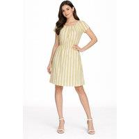 Cutie London Women's Stripe Short Sleeve Fit & Flare Dress in Yellow | Size: 10