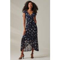 Jolie Moi Women's Heleyna Ruffle Hem Mesh Maxi Dress in Navy | Size: 10