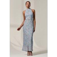 Jolie Moi Women's Chiffon Halter Neck Maxi Dress in Light Blue | Size: 12