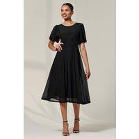 Jolie Moi Women's Puff Sleeve Mesh Midi Dress in Black | Size: 8