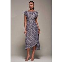 Jolie Moi Women's Lace Asymmetrical Draped Midaxi Dress in Purple | Size: 16