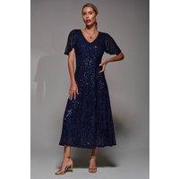Jolie Moi Women's Sequin Angel Sleeve Fit & Flare Midaxi Dress in Navy | Size: 10