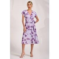 Jolie Moi Women's Kimono Sleeve Print Scuba Midi Dress in Lilac | Size: 12