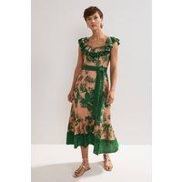 Phase Eight Women's Sandra Ruffled Square Neck Midi Dress in Peach | Size: 14