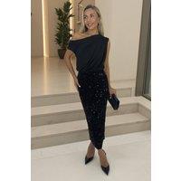 AX Paris Women's Black Velvet Sequin Midi Skirt | Size: 14