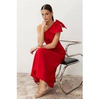 WOVCOR Women's One Shoulder Bow Detail Midi Dress in Red | Size: 6
