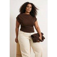 WOVCOR Women's Off the Shoulder Draped Detail Short Sleeve Top in Brown | Size: XL