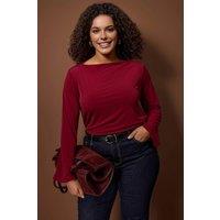 WOVCOR Women's Boat Neck Relaxed Fit Long Sleeve Top in Burgundy | Size: 4XL