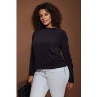 WOVCOR Women's Boat Neck Relaxed Fit Long Sleeve Top in Black | Size: 2XL