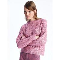 Dexia Women's Crew Neck Metallic Print Cable Knit Pink Jumper - Textured Design | Size: Large
