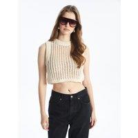 Dexia Women's Sleeveless Cropped Knitted Top with Openwork Design Ecru | Size: XS