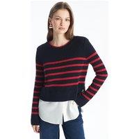 Dexia Women's Crew Neck Knit Jumper with Shirt Detail & Striped Pattern | Size: S/M