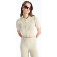 Dexia Women's Cotton Short Sleeve Cropped Shirt Ecru | Size: Small