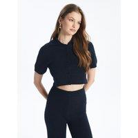 Dexia Women's Cotton Short Sleeve Cropped Shirt Navy | Size: Medium
