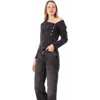 Dexia Women's Knitted Blouse with Button Detail Charcoal | Size: Small