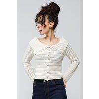 Dexia Women's Knitted Cardigan with Button Detail Ecru | Size: Large