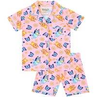 Bluey Girl's Button Up Short Pyjamas in Pink | Size: 8-9 Years